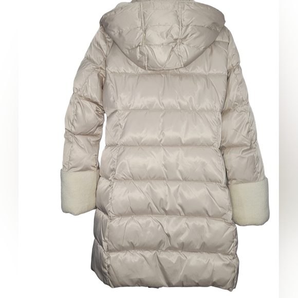 Tahari Tilly fleece trim puffer coat women's small cream color - Picture 2 of 5